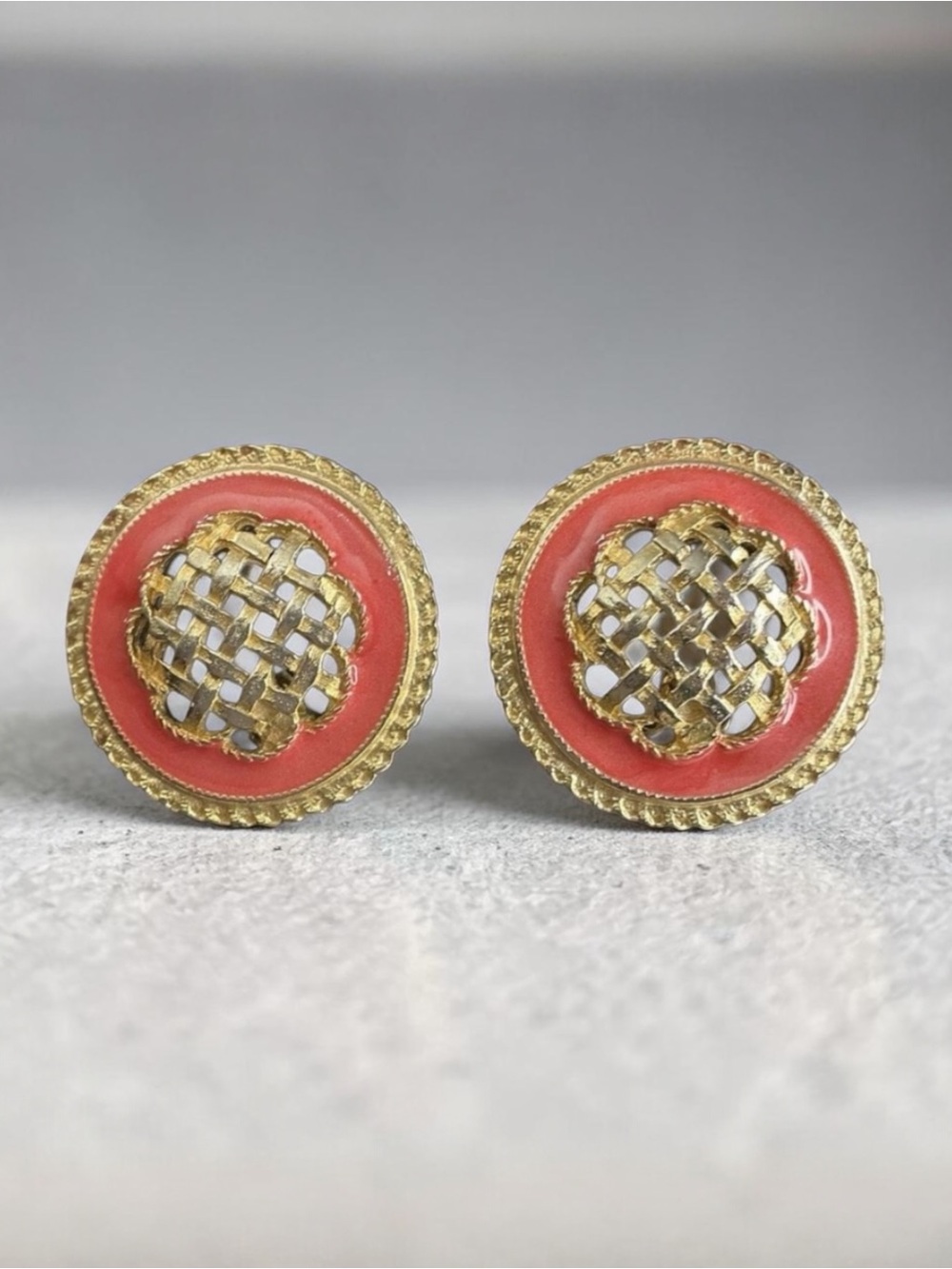Ernst Gideon Bek Enameled Braided & Coral Pink Lattice Earrings